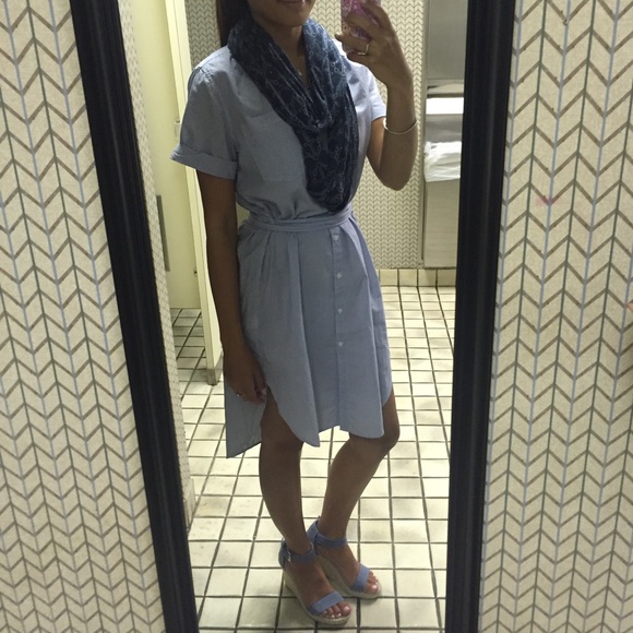 Blue + White Striped Shirt Dress 👔 - Picture 3 of 7
